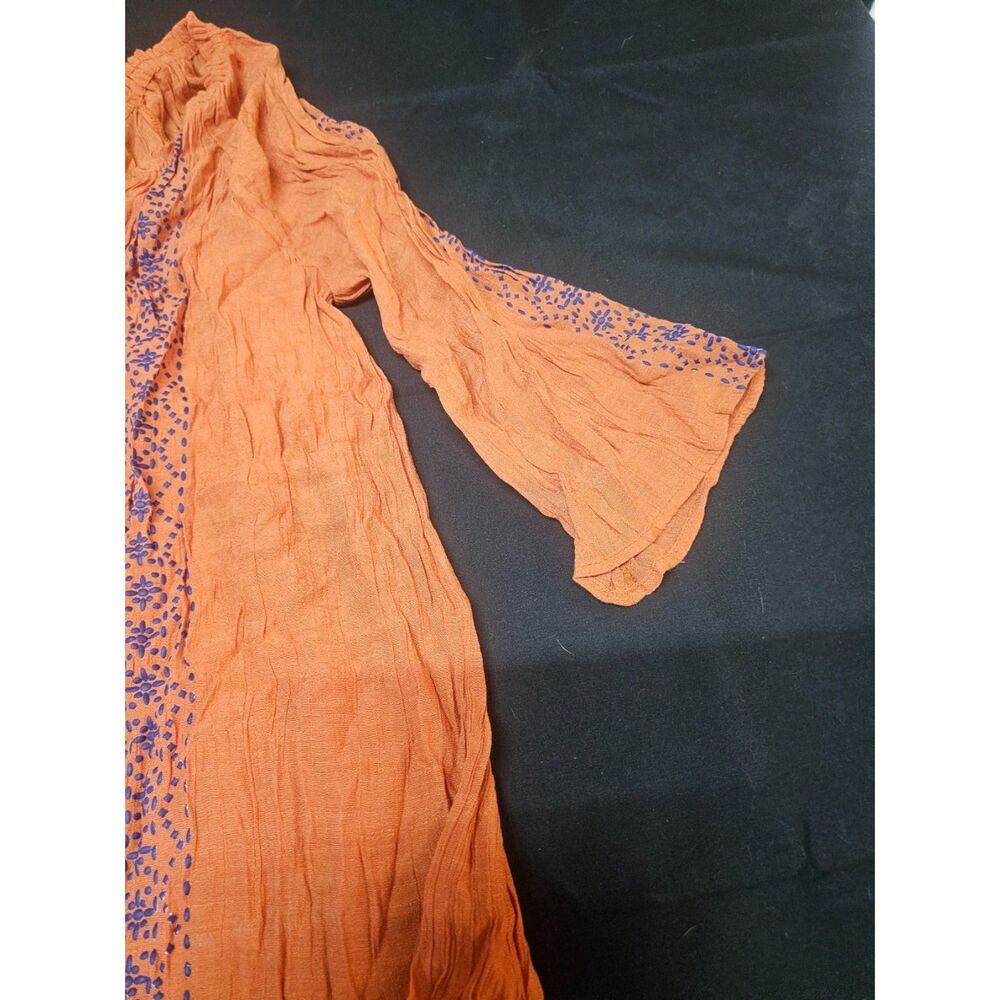 Vintage Boho Embroidered terracotta / Rust Orange with Blue Stitching